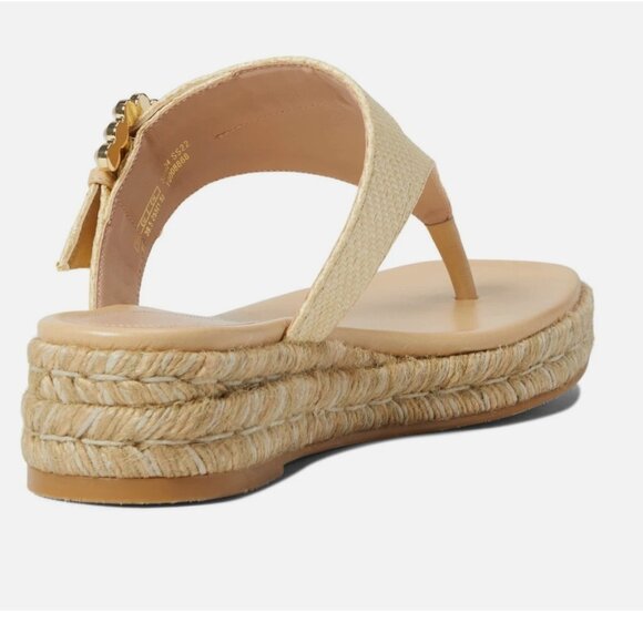Stuart Weitzman Metallic Pearly-Buckle Thong Espadrille Sandals – Wheat 9 NWT - Picture 5 of 8